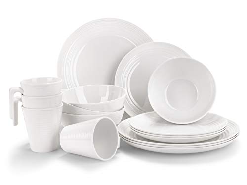Moritz Monja - Vajilla de melamina para Camping, de 16 a 32 Piezas, para 4 Personas, diseño a Elegir, Blanco