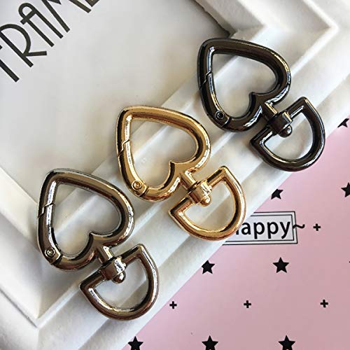 Mosquetón en Forma de Corazón, 15 Hebillas De Resorte De Aleación, para Mochilas De Fijación De Bandolera, Manualidades y Accesorios De Bolsos(Negro, Plata, Dorado)