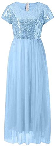 Mujer Lentejuelas Hombros Libres Muselina De Vestir Vestido Vestido Tamaños Cómodos De Abrigo Vestido Cola Langes Hada Playa del Vestido del Vestido De Manga Corta Cuello Redondo Vestido E E