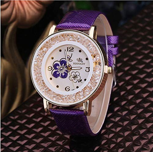 Mujeres Reloj Reloj Moda Mujeres Reloj De Pulsera De Cuarzo Señoras Relojes Bola Diamante Rosa Patrón Cuarzo Cinturón Reloj Púrpura