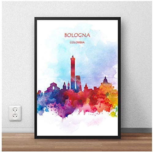 Mulmf Lienzo Abstracto Moderno Mapa Del Mundo Bolonia Ciudad Póster Pintura Imagen Impresa Sala Café Decoración Del Hogar- 50Cmx70Cm Sin Marco
