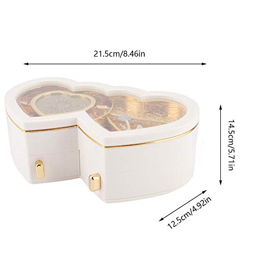 Mumusuki Cajas de joyería Bailarina de Doble corazón Caja de joyería Musical Caja de Almacenamiento para Regalos de niñas(Blanco)