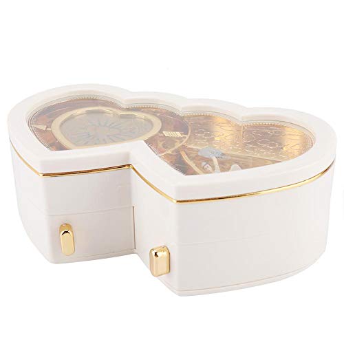Mumusuki Cajas de joyería Bailarina de Doble corazón Caja de joyería Musical Caja de Almacenamiento para Regalos de niñas(Blanco)