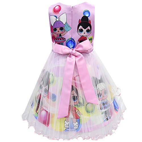 Muñecas de LOL Vestido de niña Cuello Redondo sin Mangas Ropa de Dibujos Animados 3-8Years (Rosa, 140 (7-8 años))