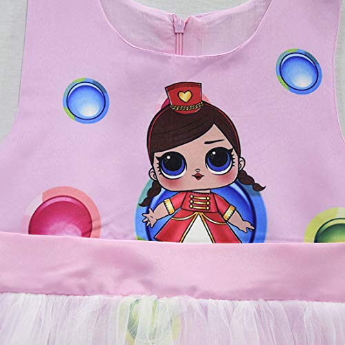 Muñecas de LOL Vestido de niña Cuello Redondo sin Mangas Ropa de Dibujos Animados 3-8Years (Rosa, 140 (7-8 años))