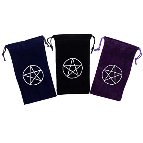MYA - Bolsa de tarot con cordón para bolsa de almacenamiento de tarjetas de juego de tartas de terciopelo y pentagrama, velur, negro, 19cm/7.48" × 11cm/4.33"