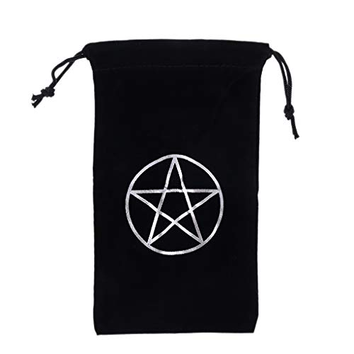 MYA - Bolsa de tarot con cordón para bolsa de almacenamiento de tarjetas de juego de tartas de terciopelo y pentagrama, velur, negro, 19cm/7.48" × 11cm/4.33"