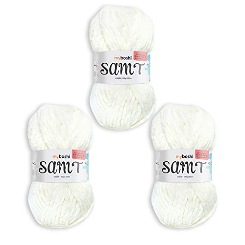 myboshi Crochet e Hilo de Punto | Terciopelo | Hilo de Chenilla | Lana esponjosa | Bola de 3 Paquetes | 891 Oso Polar - Blanco