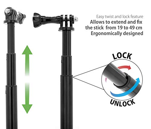 MyGadget Selfie Stick GoPro Palo de Selfie - Monopod Flexible y Extensible - Extensión Ajustable para Cámaras GoPro Hero/Sony Action CAM – Azul