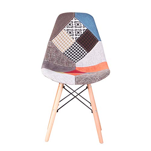 N / A Pack de 4 sillas Sillas de Retazos Multicolores en Tela de Lino Sillas de Sala de Estar de Ocio Sillas de Comedor con Respaldo de cojín Suave (Rojo)