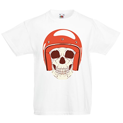 N4367K La Camiseta de los niños Cráneo Moto (9-11 Years Blanco Multicolor)