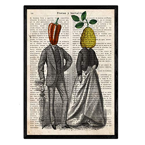 Nacnic Set de Cuatro láminas de Frutas y Verduras. Tamaño A4. Modelo 1. Sin Marco