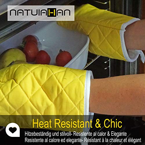 Natuiahan Guantes de Cocina, Manoplas de Horno. Resistentes al Calor. Juego de 4 Elegante Forro de Algodón Antideslizante para Barbacoa, Cocinar, Hornear, Asar a la Parrilla.