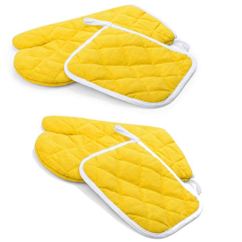 Natuiahan Guantes de Cocina, Manoplas de Horno. Resistentes al Calor. Juego de 4 Elegante Forro de Algodón Antideslizante para Barbacoa, Cocinar, Hornear, Asar a la Parrilla.