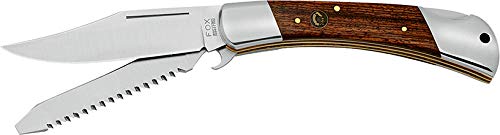 Navaja Italiana Fox Win Collection para Caza 589 con Hoja de Acero 440A de 9,5 cm y empuñadura de Madera de Palisandro de 12,5 cm para Caza, Pesca, Supervivencia y bushcraft + Portabotellas Regalo