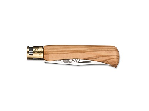Navaja Old Bear M Olivo con Hoja de Acero 420 de 8 cm y empuñadura de Olivo de 11,2 cm 01OB012 para Caza, Pesca, Supervivencia y Bushcraft + Portabotellas de Regalo