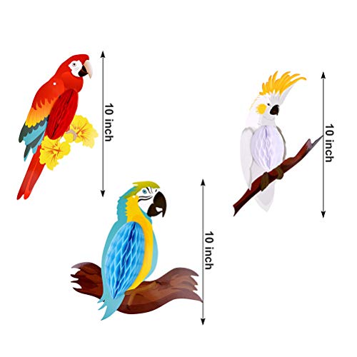 Neborn Decoración de Fiesta de Papel Colgante 3 Piezas Loros de Nido de Abeja Vivos para Piscina de Playa Hawaiana Luau Tropical Summer Kids Birthday Supplies