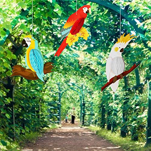 Neborn Decoración de Fiesta de Papel Colgante 3 Piezas Loros de Nido de Abeja Vivos para Piscina de Playa Hawaiana Luau Tropical Summer Kids Birthday Supplies