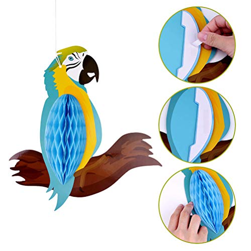 Neborn Decoración de Fiesta de Papel Colgante 3 Piezas Loros de Nido de Abeja Vivos para Piscina de Playa Hawaiana Luau Tropical Summer Kids Birthday Supplies