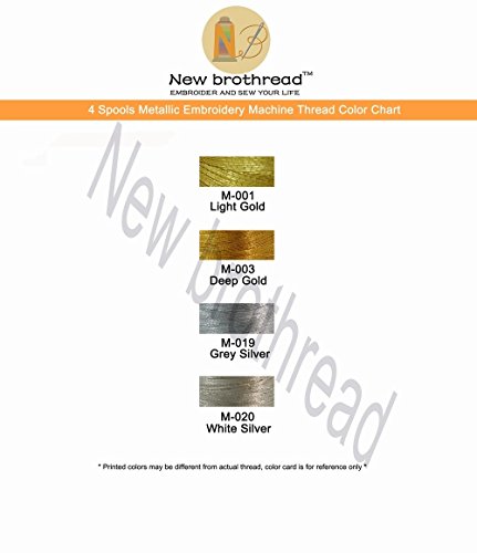 New brothread 4 Colores (2 Oro+2 Plata) metálico Bordado Máquina Hilo 550M para bordado computarizado y costura decorativa