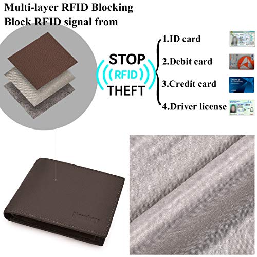 Newhey Cartera Hombre Cuero Billetera RFID Bloqueo Monedero Tarjetas Crédito Moda con Bolsillo Monedas Marrón