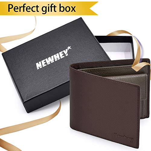 Newhey Cartera Hombre Cuero Billetera RFID Bloqueo Monedero Tarjetas Crédito Moda con Bolsillo Monedas Marrón