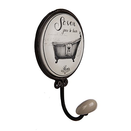 Nikky Home - Gancho de pared para abrigo, toallero para baño, perchero para sombrero de estilo retro vintage con soporte de metal y cerámica de color blanco, A