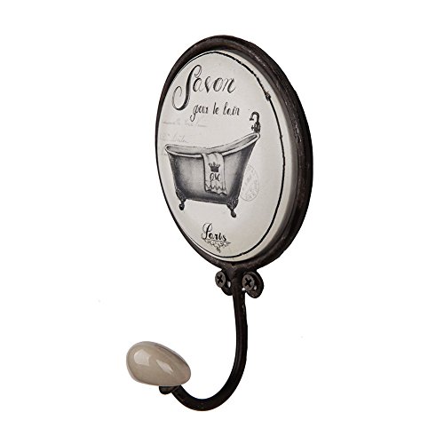 Nikky Home - Gancho de pared para abrigo, toallero para baño, perchero para sombrero de estilo retro vintage con soporte de metal y cerámica de color blanco, A