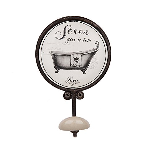 Nikky Home - Gancho de pared para abrigo, toallero para baño, perchero para sombrero de estilo retro vintage con soporte de metal y cerámica de color blanco, A