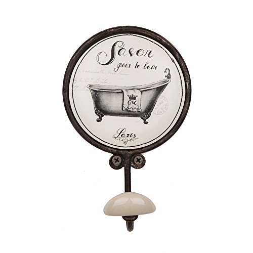 Nikky Home - Gancho de pared para abrigo, toallero para baño, perchero para sombrero de estilo retro vintage con soporte de metal y cerámica de color blanco, A