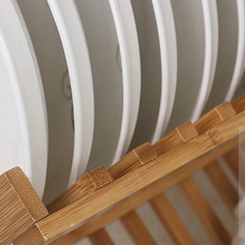 Noblik - Escurreplatos Plegable de bambú con 20 Rejillas, Soporte de Madera para Platos