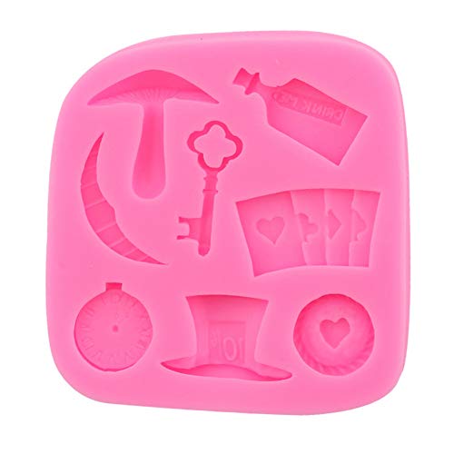NovForth 1 Piezas Alice Wonderland 3D Poker Fondant Herramientas De Decoración De Pasteles Moldes De Silicona para Borde De Pastel Gumpaste Moldes De Arcilla De Caramelo De Chocolate