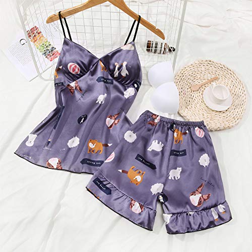 Nuevo Pijama de 2 Piezas Pijamas de Manga Corta Pantalones Cortos para niñas Verano Pijamas de Seda de Hielo para Mujer 3 XL