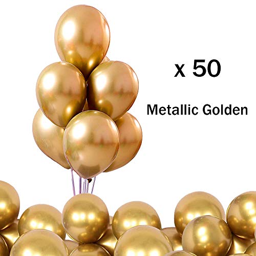 O-Kinee LAKIND Globos Metalizados 50-Pack Globos Metalicos Globo Metalizado Globos De Helio Globos De Látex para La Fiesta De Cumpleaños (Golden-50pcs)