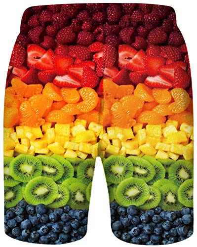 Ocean Plus Niño Pantalones Cortos de Natación Deportiva Secado Rápido Pantalones Cortos de Playa Colorido Pantalones Cortos con Forro de Malla (XL (13-14T), Frutas Tropicales)