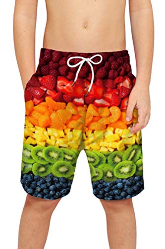 Ocean Plus Niño Pantalones Cortos de Natación Deportiva Secado Rápido Pantalones Cortos de Playa Colorido Pantalones Cortos con Forro de Malla (XL (13-14T), Frutas Tropicales)