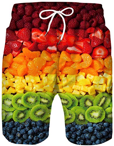 Ocean Plus Niño Pantalones Cortos de Natación Deportiva Secado Rápido Pantalones Cortos de Playa Colorido Pantalones Cortos con Forro de Malla (XL (13-14T), Frutas Tropicales)