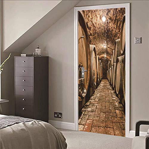 OHEHE 3D Etiqueta Pegatinas De La Puerta Botellero PVC Adhesivo Fotográfico Pegatina Vinilos Decorativos para Puerta Pared Cocina Sala de Baño 77x200cm
