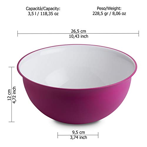 Omada Design Bowl 3.5 lt + tapa, diámetro 26 cm, blanco por dentro y coloreado por fuera, en polipropileno y antibacteriano