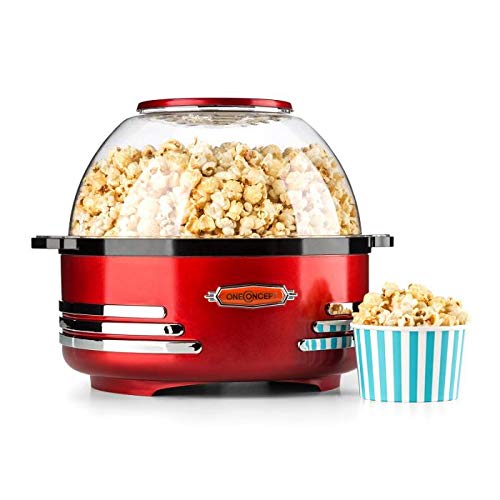 OneConcept Couchpotato Pro Máquina de Palomitas - Fábrica de palomitas de maíz, palomitero, antiadherente, capacidad 5.2 l, calentamiento halógeno, cuchara dosidificadora incluída, rojo