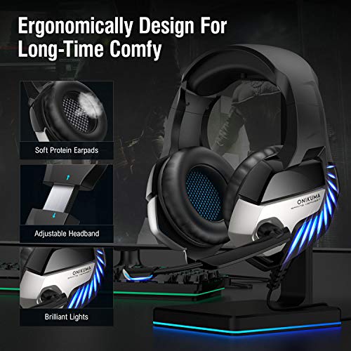 ONIKUMA - Auriculares para Videojuegos para PS4, Sonido Envolvente, Cascos con micrófono, luz LED, para Xbox One, Ordenador, portátil, Mac