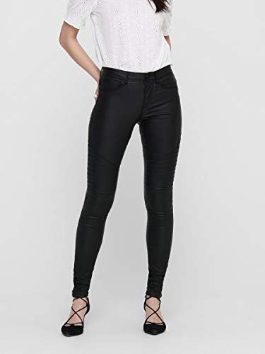 ONLY onlNEW ROYAL REG SK. BIKER COATED NOOS, Pantalones Mujer, Negro (Black), XS/L30 (Talla del fabricante: X-Small)