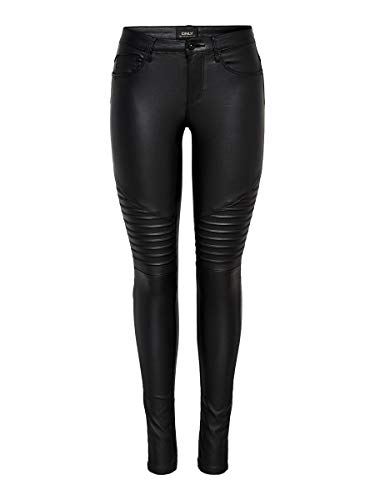 ONLY onlNEW ROYAL REG SK. BIKER COATED NOOS, Pantalones Mujer, Negro (Black), XS/L30 (Talla del fabricante: X-Small)