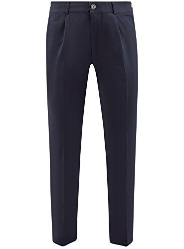 oodji Ultra Hombre Pantalones Slim con Pinzas, Azul, 40