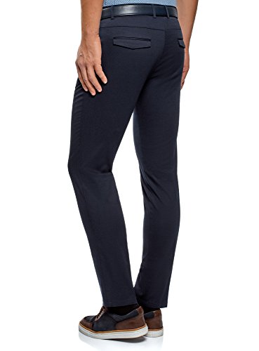oodji Ultra Hombre Pantalones Slim con Pinzas, Azul, 40