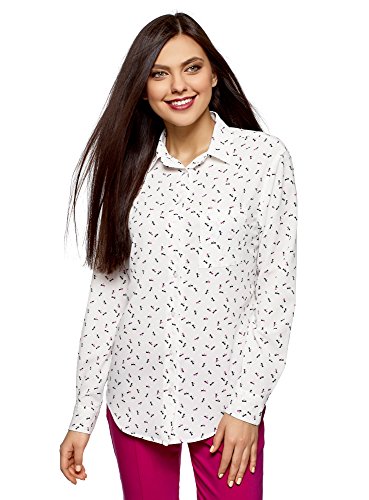 oodji Ultra Mujer Blusa Recta con Bolsillo en el Pecho, Blanco, ES 38 / S