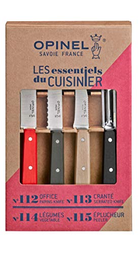 OPINEL 254291 Estuche de Esenciales Loft, Mango de Carpe teñido y Barnizado, 112 Rojo, 113 Gris, 114 Natural, 115 Negro 1626, multicolor