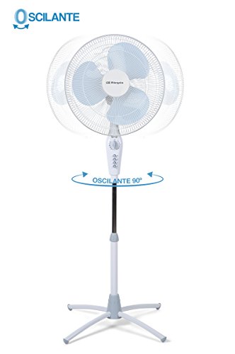 Orbegozo SF3344 Ventilador de pie, 3 velocidades de ventilación, oscilante, asa de Transporte, Cabezal orientable, Temporizador, 45 W, Blanco
