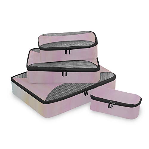 Organizador de Embalaje Bolsas Resumen Sedoso en Rosa y Azul Organizadores en Colores Pastel Cubo de Almacenamiento de Viaje Organizador de Embalaje Organizador de Maleta de 4 Piezas Bolsa de almacen