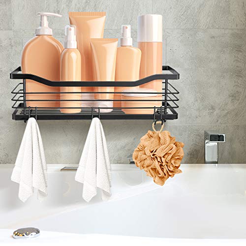 Oriware Adhesivo Negro Estantes Cesta para Ducha Estanteria Organizador Baño SUS304 Acero Inoxidable Sin Taladro - 31 x 11.5 x 12 cm